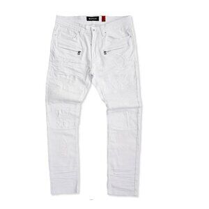 Makobi Prado Biker Jeans with Rip & Repair - White 34x32